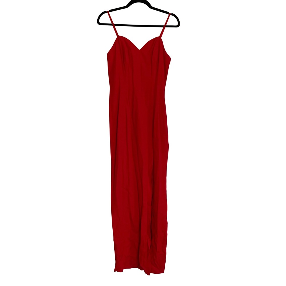 Vintage Y2K Nite Scarlett Red Maxi Dress Spaghetti Strap Side Slit Size 7/8 USA